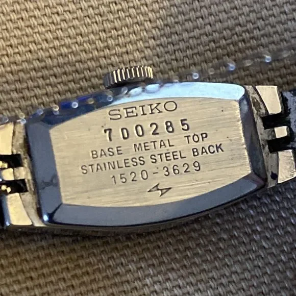 Vintage Seiko Watch Women Silver Tone Rectangle Case Blue Dial Manual Wind 6.25" - Picture 4 of 10